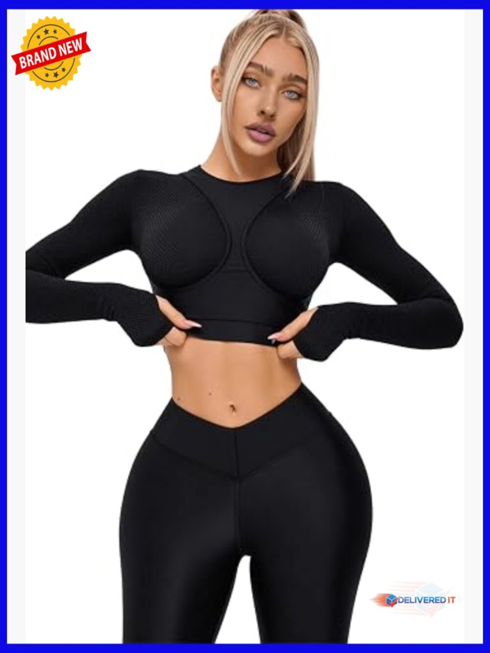 Compression Crop Top for Women - Long Sleeve Workout Tee for Gym Running Yoga